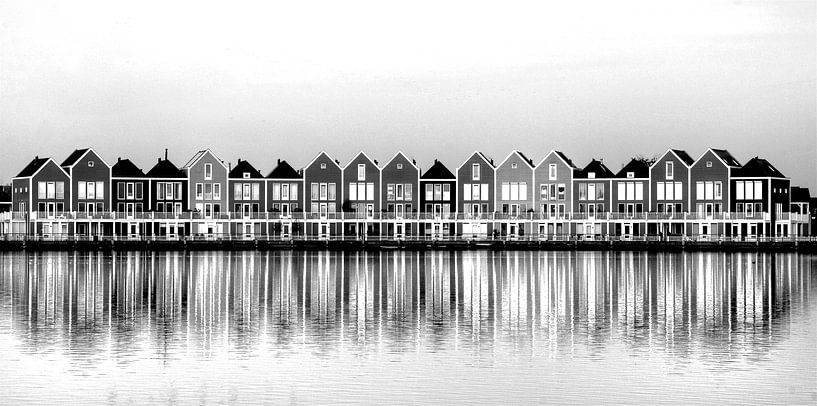 Kleurrijke huizen aan de Rietplas in Houten (zwartwit) van PvdH Fotografie