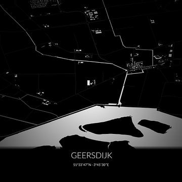 Schwarz-weiße Karte von Geersdijk, Zeeland. von Rezona