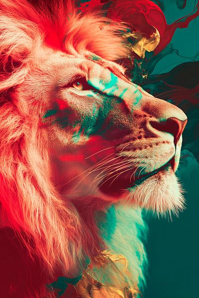 Fantasievoller Löwe in bunten Farben von Poster Art Shop