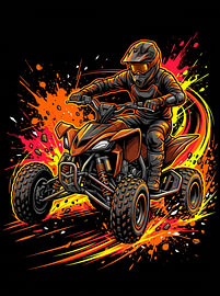 Illustration graphique dynamique représentant un pilote de quad pratiquant des sports d'action extrêmes en tout-terrain sur The Deeper Way