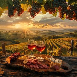 Wijn drinken met uitzicht op de wijngaard van Koffie Zwart