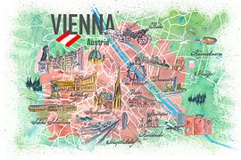 Vienna Austria Illustrated Map with Roads Landmarks and Highlights by Markus Bleichner