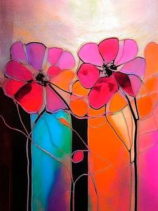 Modern Abstract Stilleven. Bloemen in neon tinten