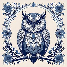 Blaue Delfter Eule von FoXo Art