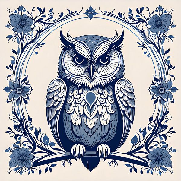Delftsblauw Uil van FoXo Art