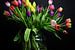 Nature morte d'un bouquet de tulipes aux couleurs gaies sur Marjolein van Middelkoop