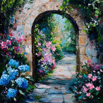 Bloemenboog ingang tuin van Poster Art Shop