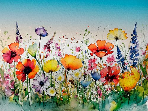 C'est l'été ! Des verges pleines de fleurs sauvages colorées.