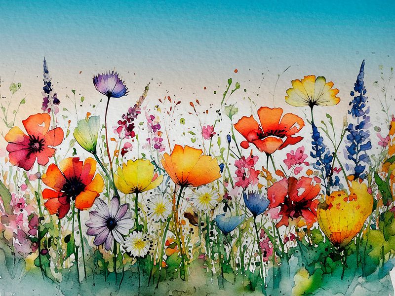 C'est l'été ! Des verges pleines de fleurs sauvages colorées. par Studio Pieternel