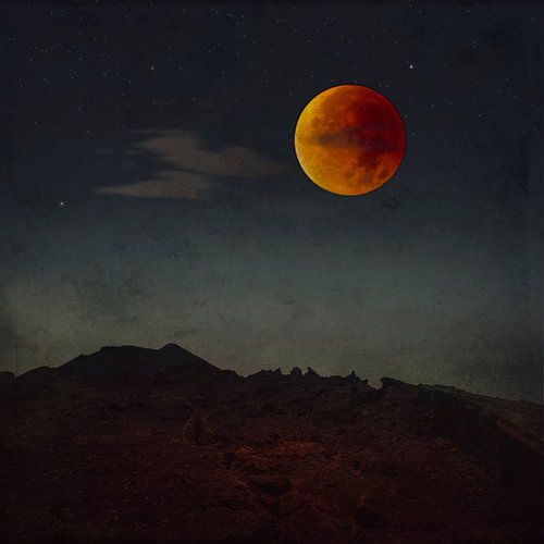 Bloedmaan boven landschap