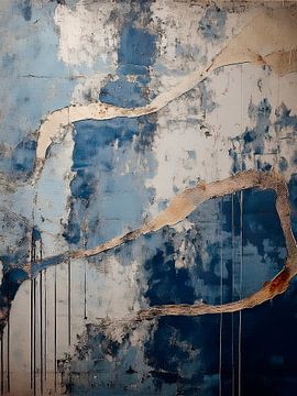 Design abstrait moderne. Structures en bleu denim et beige clair sur Studio Pieternel