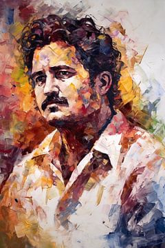 Pablo Escobar Le penseur en réflexion colorée sur De Muurdecoratie