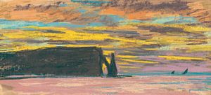 Aiguille en Porte d'Aval, Étretat, Sunset, Claude Monet.
