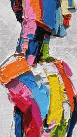 Ausdrucksstarke abstrakte Figur, die sich selbst nährt – moderne Wandkunst aus Acryl mit kühner Textur und surrealer, zeitgenössischer Energie von Aden Pink Studio