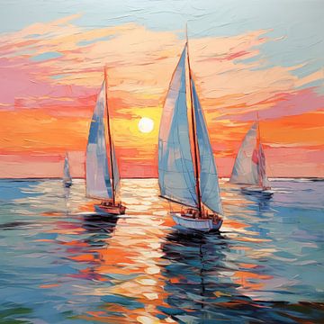 Sailboats sunset by TheXclusive Art