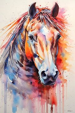 abstract kleurig aquarel van een paard. van Gelissen Artworks