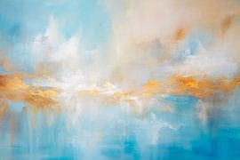 Abstract Schilderij - Blauw Goud Rustig en Elegant van Joriali Abstract