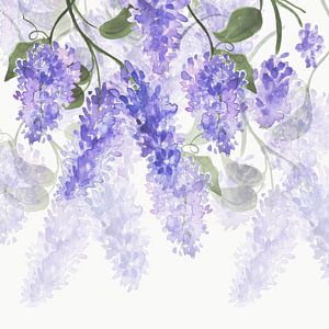 Vieille aquarelle pluie bleue sur Floral Abstractions
