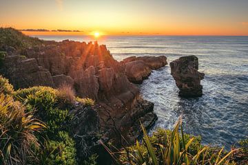 New Zealand Pancake Rocks Sunset by Jean Claude Castor