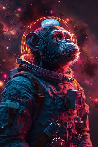 Singe hyperréaliste en combinaison spatiale avec dôme de casque