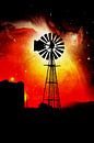 a water pump windmill at sunrise mixed media by Werner Lehmann thumbnail