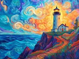 Abstrait Phare coloré au coucher du soleil