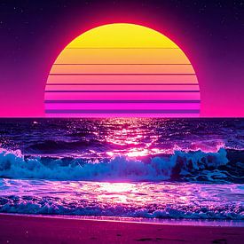 Neon beach at sunset by Mustafa Kurnaz