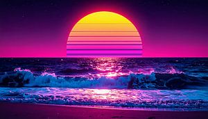 Neon Strand mit Sonnenuntergang