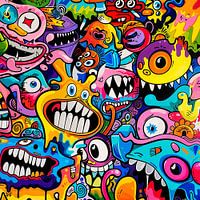 Vibrant Graffiti with Abstract Cartoon Characters