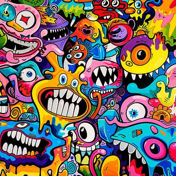 Vibrant Graffiti with Abstract Cartoon Characters von artefacti