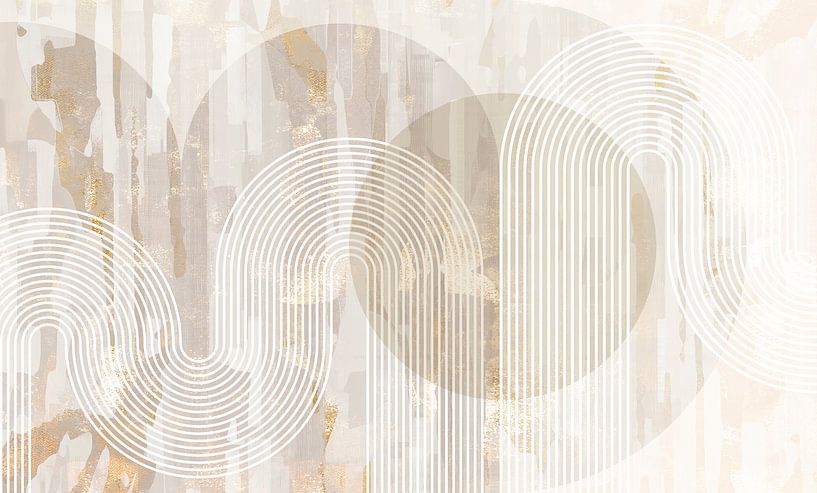 Scandinavia Abstraction Gold Cream Taupe by Mad Dog Art