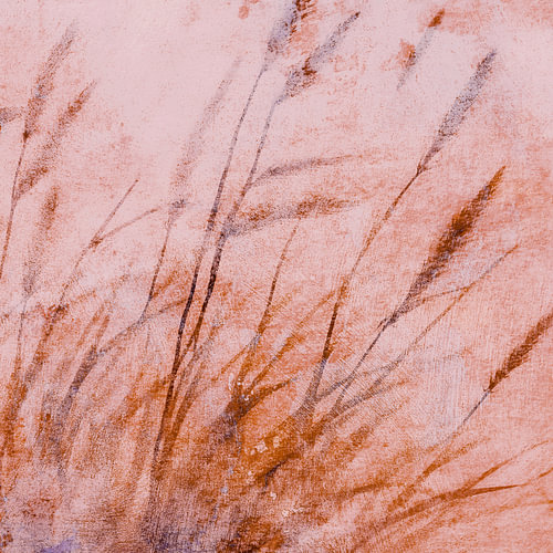 Modern abstract landschap met planten in rood en bruin