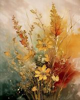 Gouden herfst schilderij: Bloemen en grassen