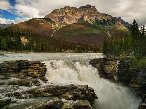 Athabaska Falls mit Berg im Hintergrund