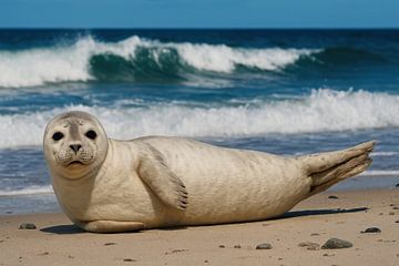 Petit phoque sur la plage de la mer du Nord sur Martina Fornal