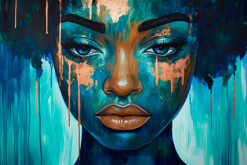 Farbenspiel der Emotionen – Porträt in Blau von Poster Art Shop
