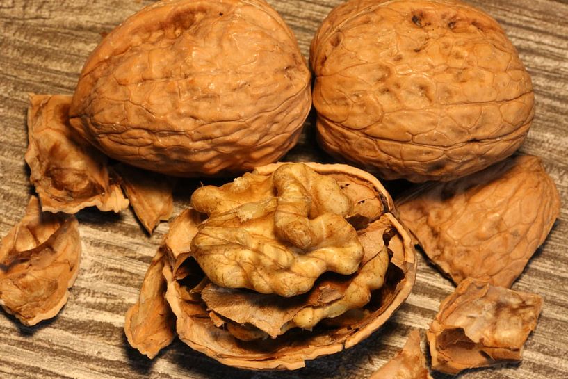 Close-up van walnoten op de tafel van Udo Herrmann