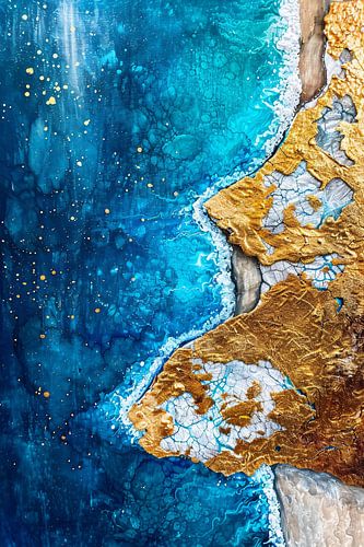 Abstract schilderij van vulkaan en water