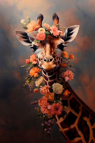 Giraffe met bloemenketting