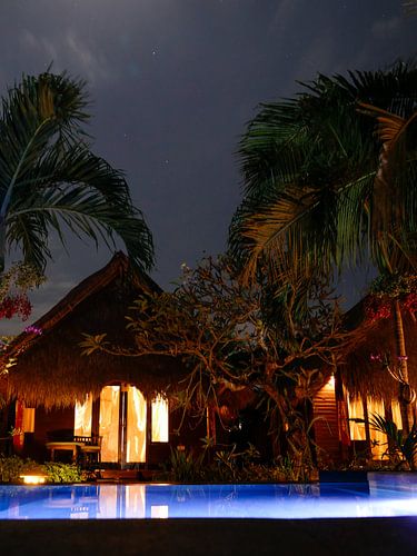 Balinese hutjes onder de sterrenhemel