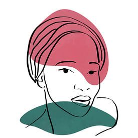 Minimalistische Linienzeichnung eines weiblichen Gesichts mit zwei Formen von Tanja Udelhofen