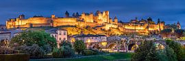 The medieval fortified town of Carcassonne in France at the blue hour by Voss photography