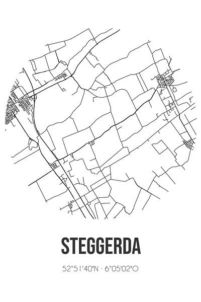 Steggerda (Fryslan) | Karte | Schwarz und Weiß von Ortsdrucke