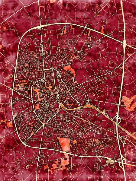 Map of Roeselare with the style 'Amber Autumn' by Maporia