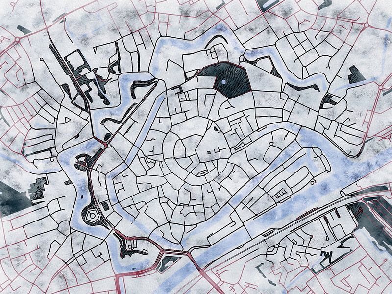 Map of Middelburg centrum with the style 'White Winter' by Maporia