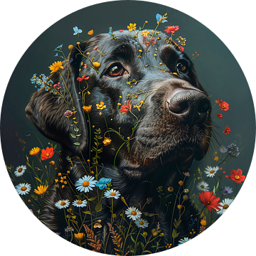 Labrador met kleurrijke wilde bloemen van Marlon Paul Bruin