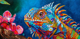 Iguana & Banana blossom by Happy Paintings / Renata Rolefes Art