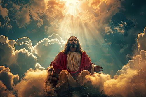 God in de hemel op zijn troon