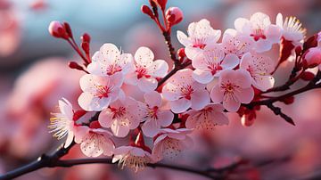 Branche de cerisier en fleur sur Cafe Noir