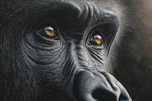 Gorilla mit reflektierendem Blick in die Tiefe